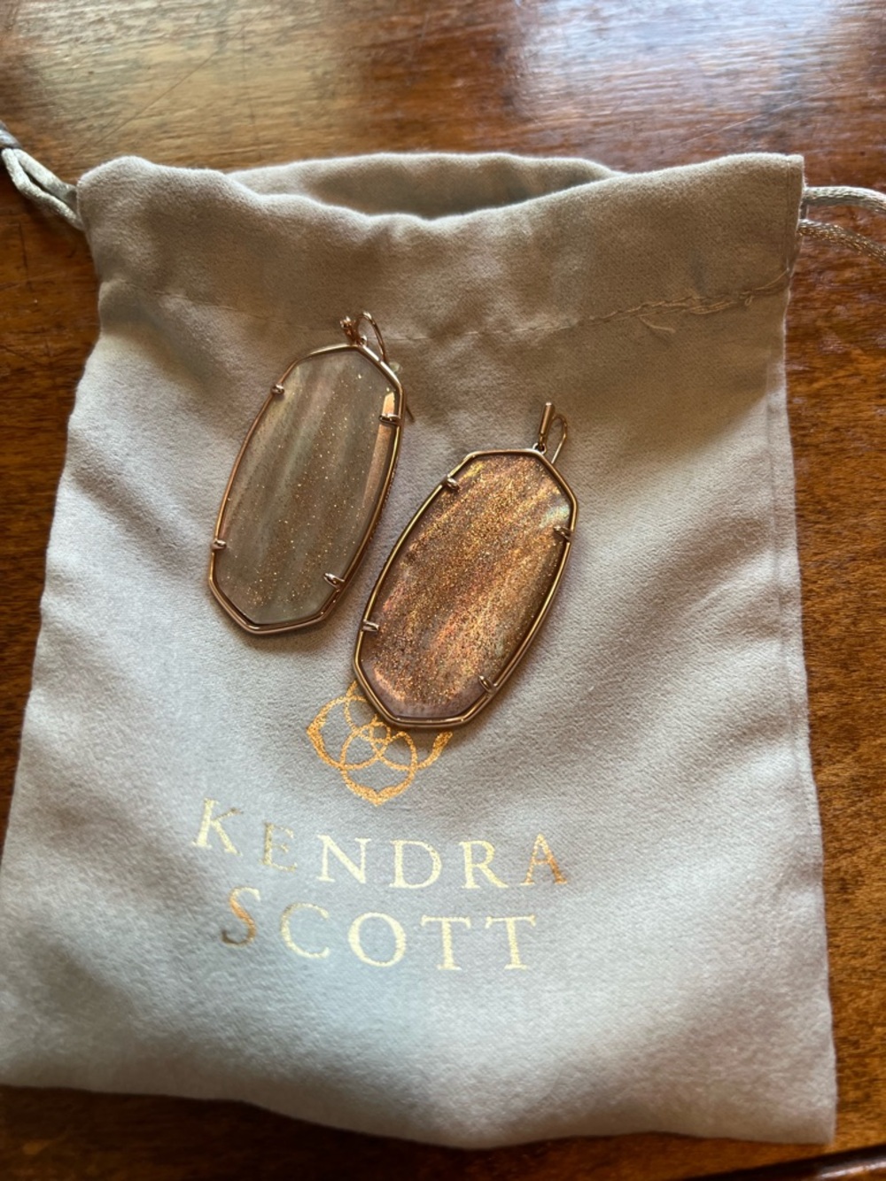 Kendra Scott Danielle Rose Gold Drop Earrings Pink Drusy